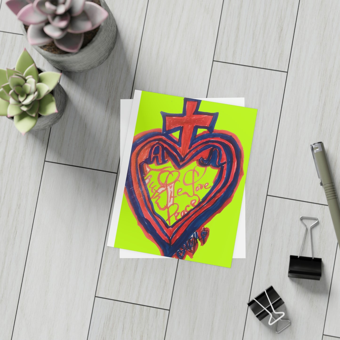 SACRED HEART OF ALL OF LIFE GREEN CARDS (Greeting Card Bundles (10, 30, 50 pcs))