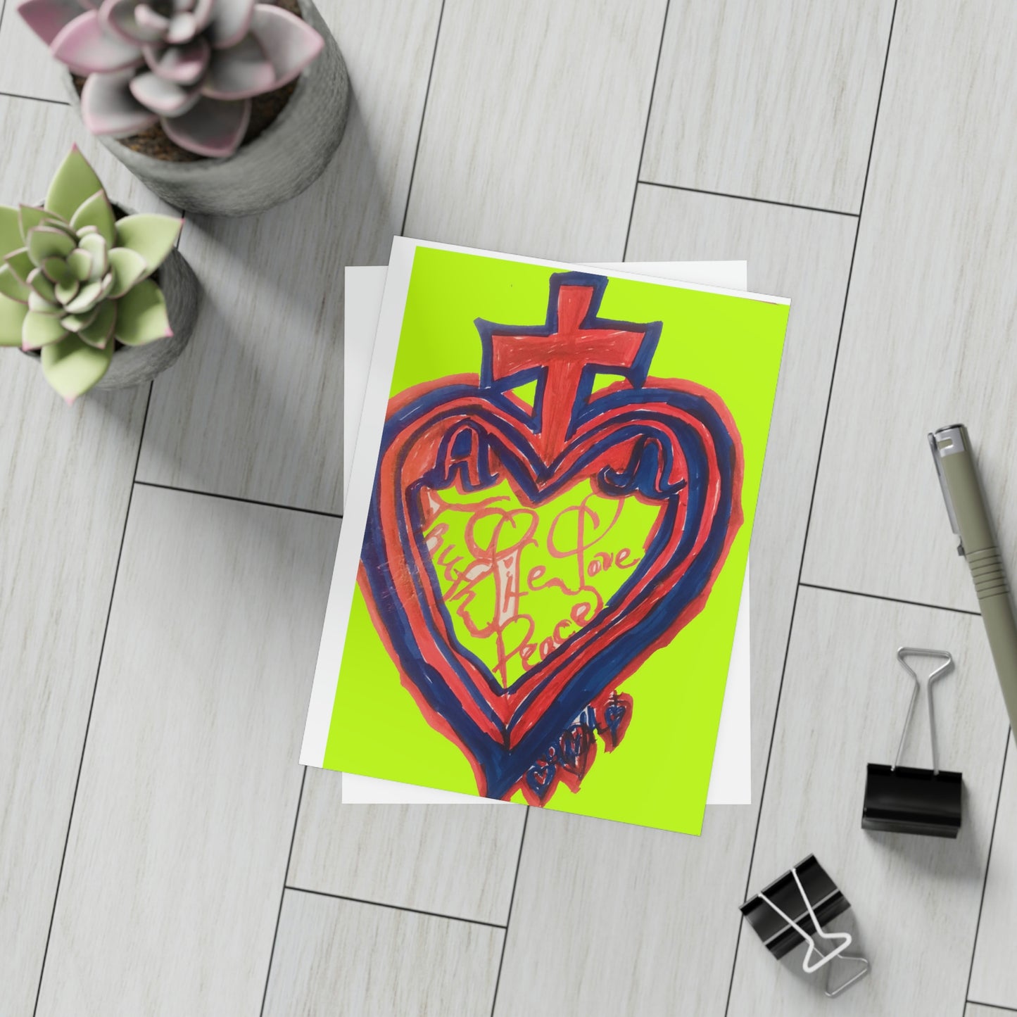 SACRED HEART OF ALL OF LIFE GREEN CARDS (Greeting Card Bundles (10, 30, 50 pcs))