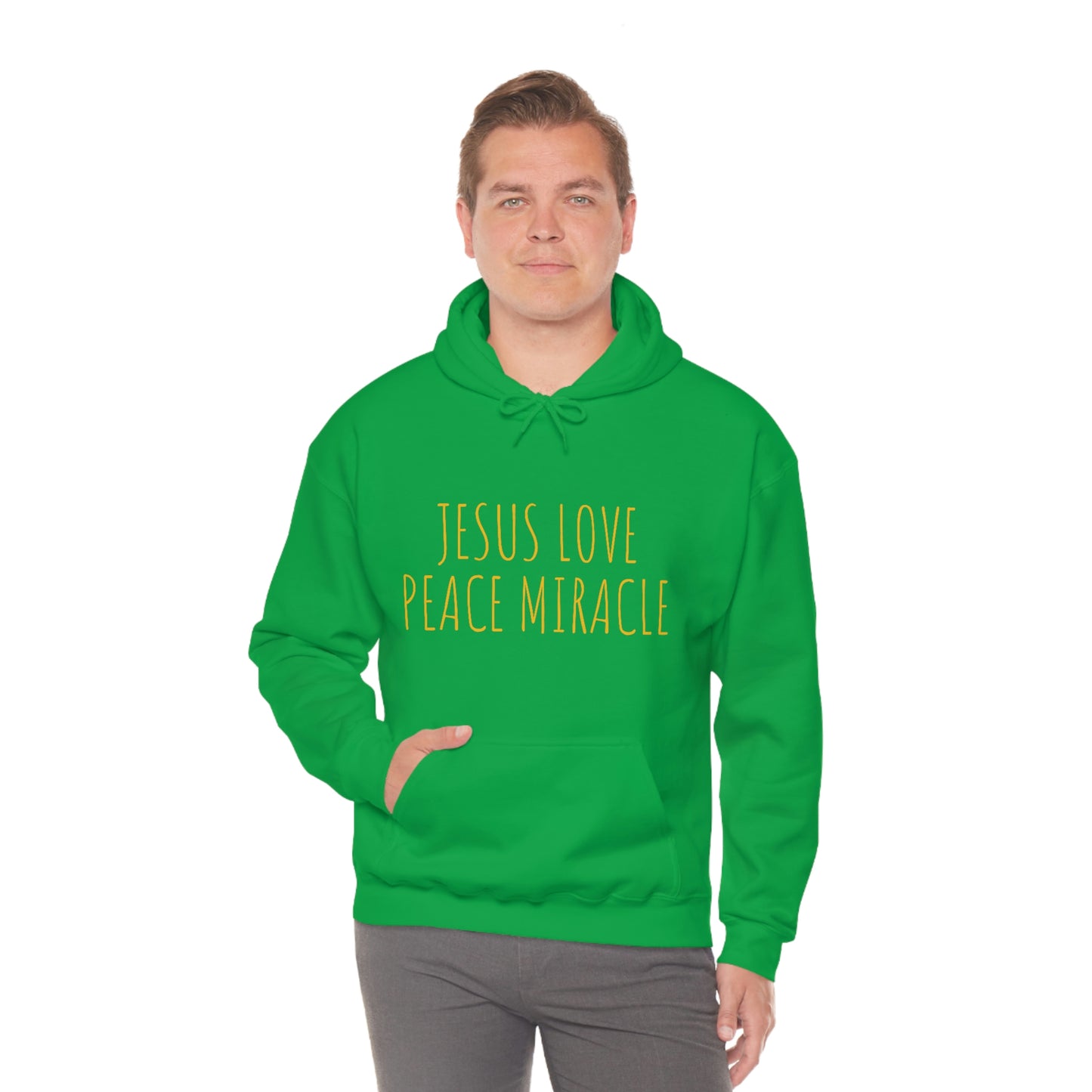 JESUS LOVE PEACE MIRACLE SWEATSHIRT (Unisex Heavy Blend™ Hooded Sweatshirt)