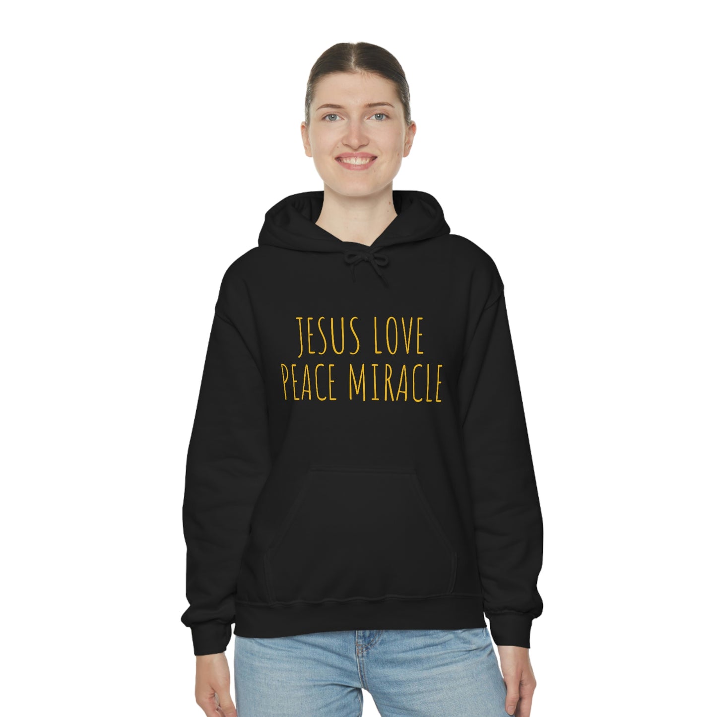 JESUS LOVE PEACE MIRACLE SWEATSHIRT (Unisex Heavy Blend™ Hooded Sweatshirt)