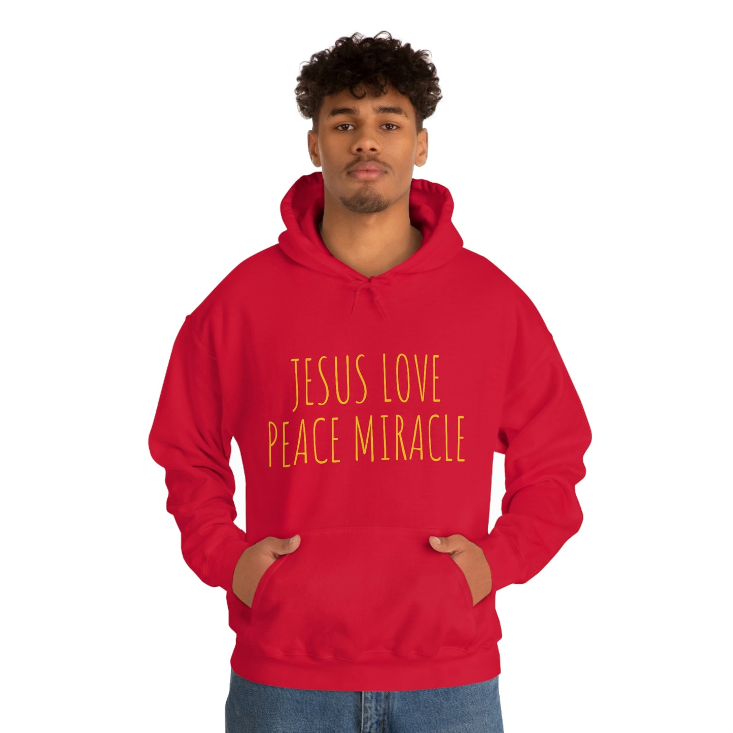 JESUS LOVE PEACE MIRACLE SWEATSHIRT (Unisex Heavy Blend™ Hooded Sweatshirt)