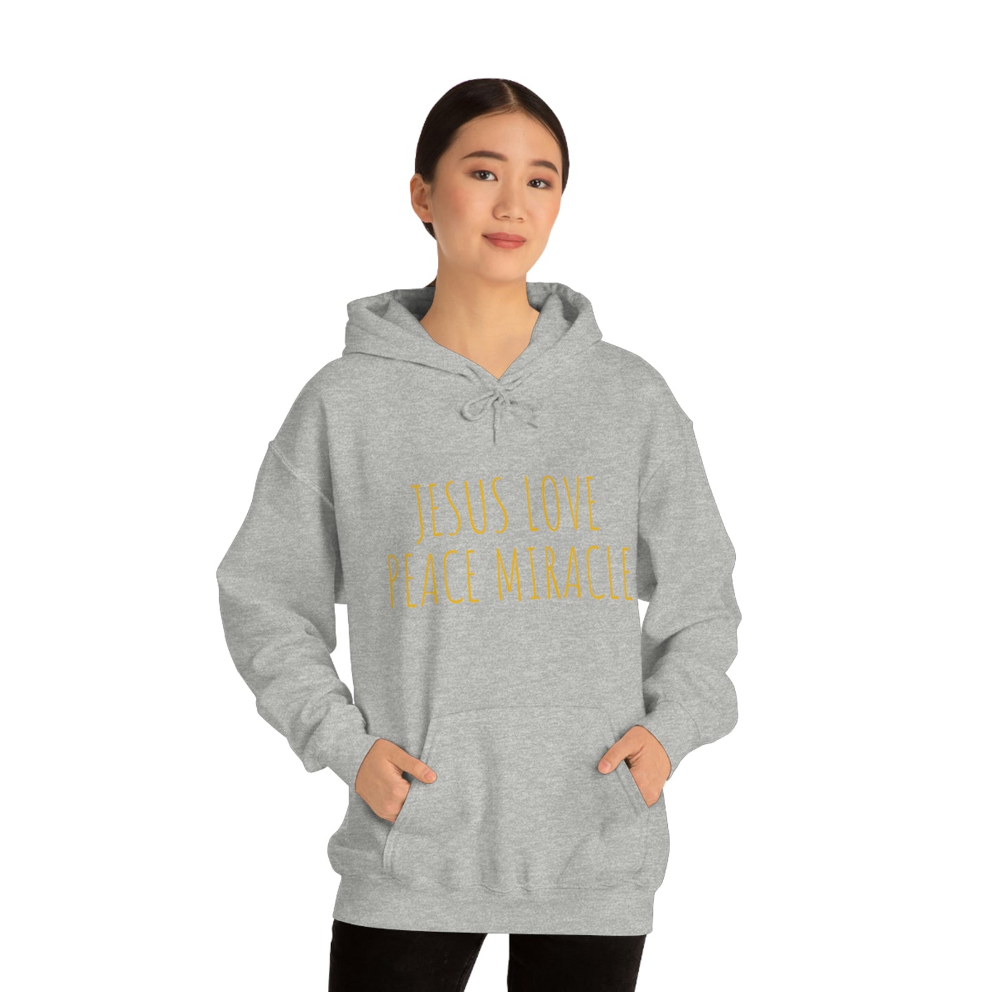 JESUS LOVE PEACE MIRACLE SWEATSHIRT (Unisex Heavy Blend™ Hooded Sweatshirt)