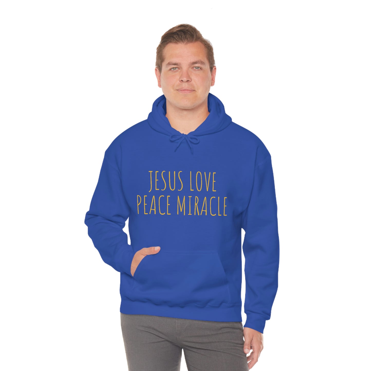 JESUS LOVE PEACE MIRACLE SWEATSHIRT (Unisex Heavy Blend™ Hooded Sweatshirt)