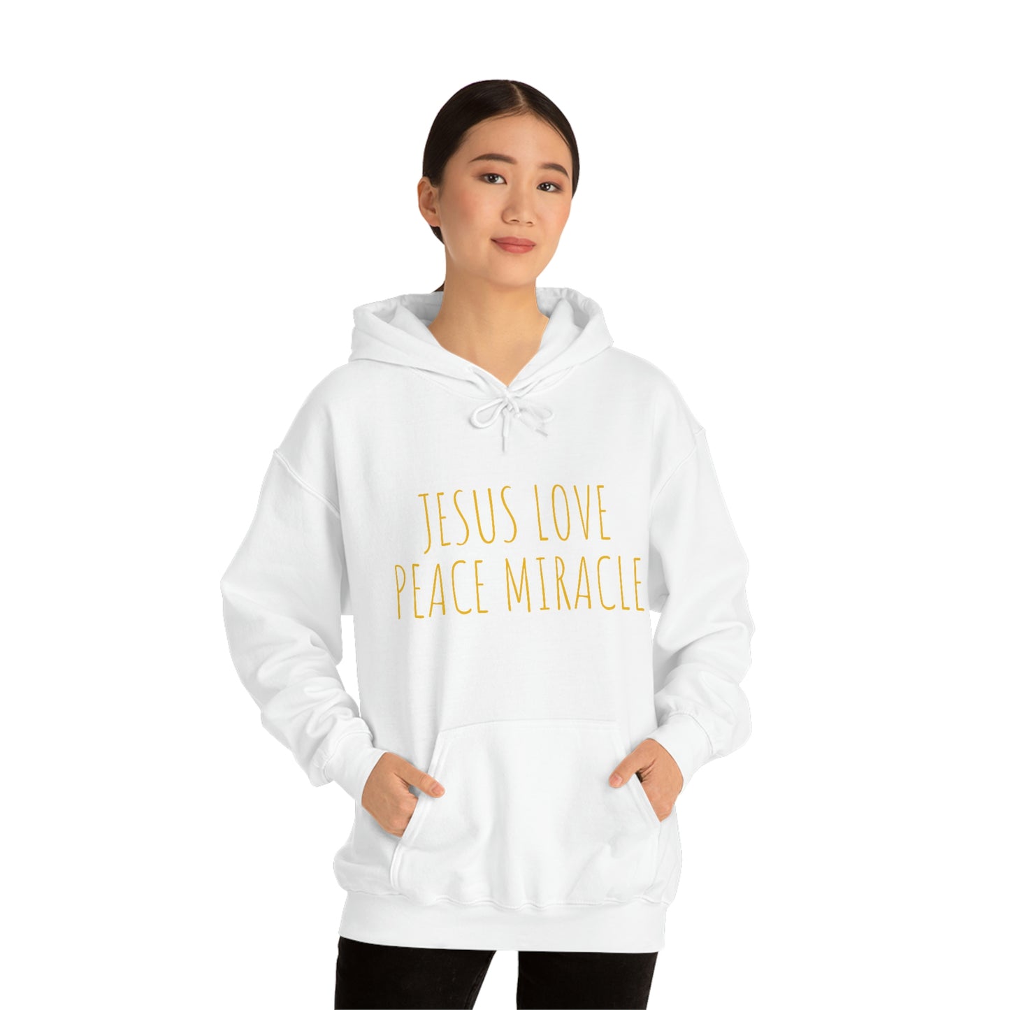 JESUS LOVE PEACE MIRACLE SWEATSHIRT (Unisex Heavy Blend™ Hooded Sweatshirt)