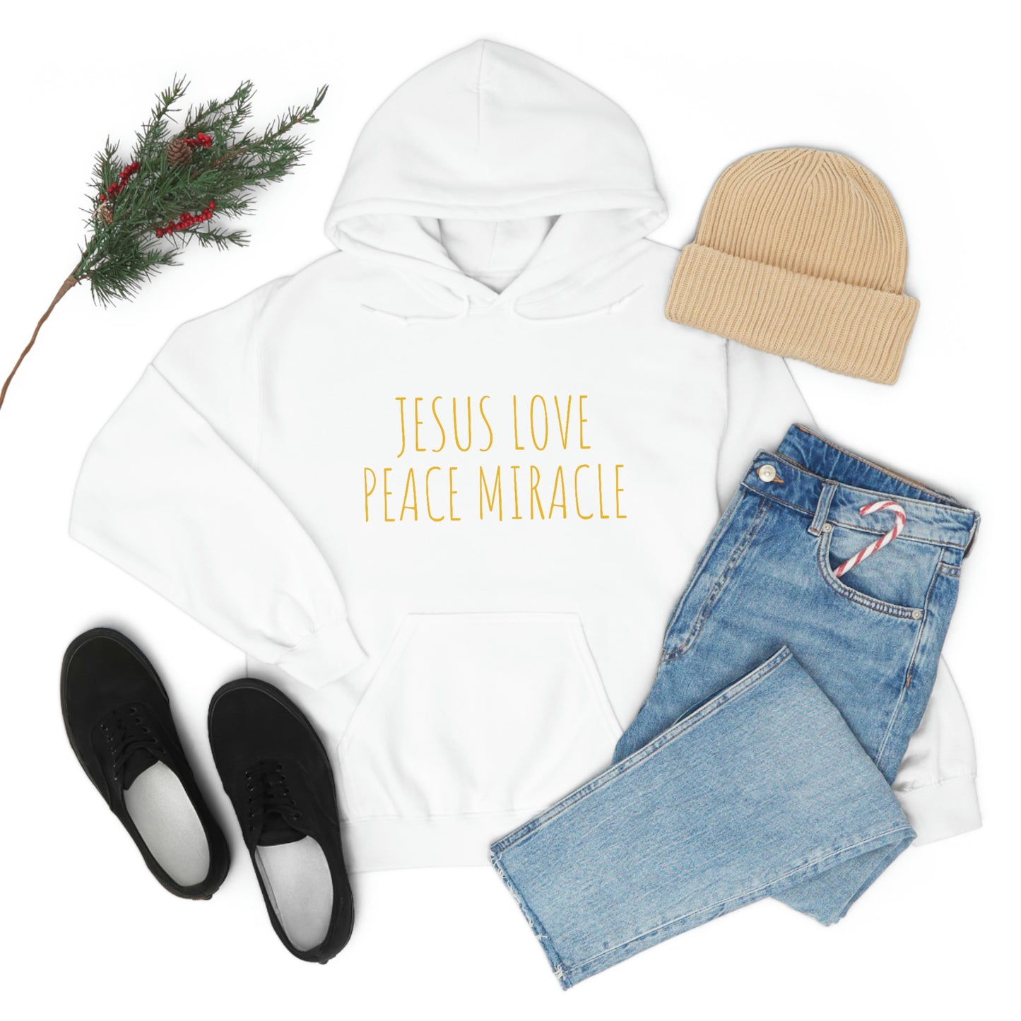 JESUS LOVE PEACE MIRACLE SWEATSHIRT (Unisex Heavy Blend™ Hooded Sweatshirt)