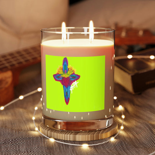 GREEN PRAYER MIRACLE STOP WAR RESURRECTION CROSS SACRED HEART PRAYER CROSS OF LIFE PRAYER CANDLE (Scented Candle - Full Glass, 11oz)