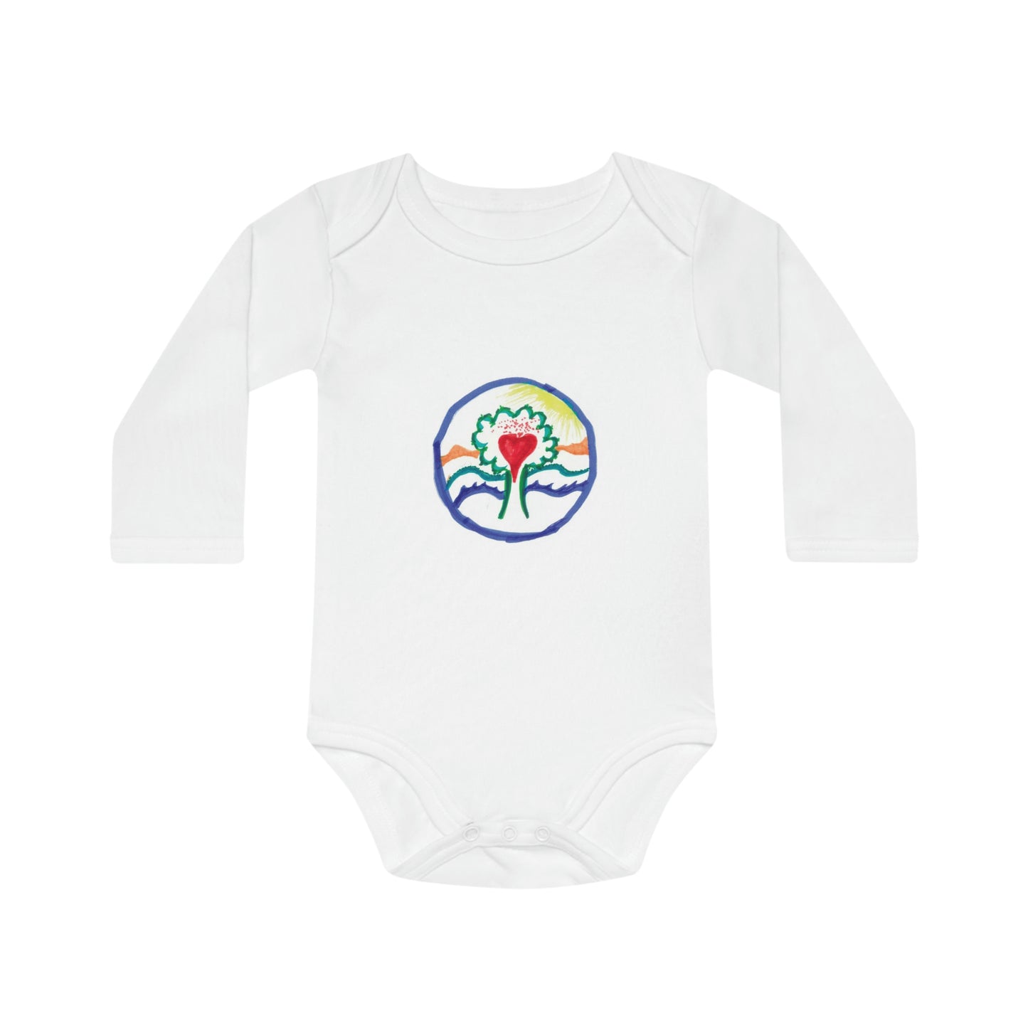 TREE OF LIFE SUNSHINE HEART BABY LONG-SLEEVE ORGANIC BODYSUIT