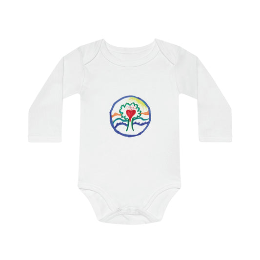 TREE OF LIFE SUNSHINE HEART BABY LONG-SLEEVE ORGANIC BODYSUIT