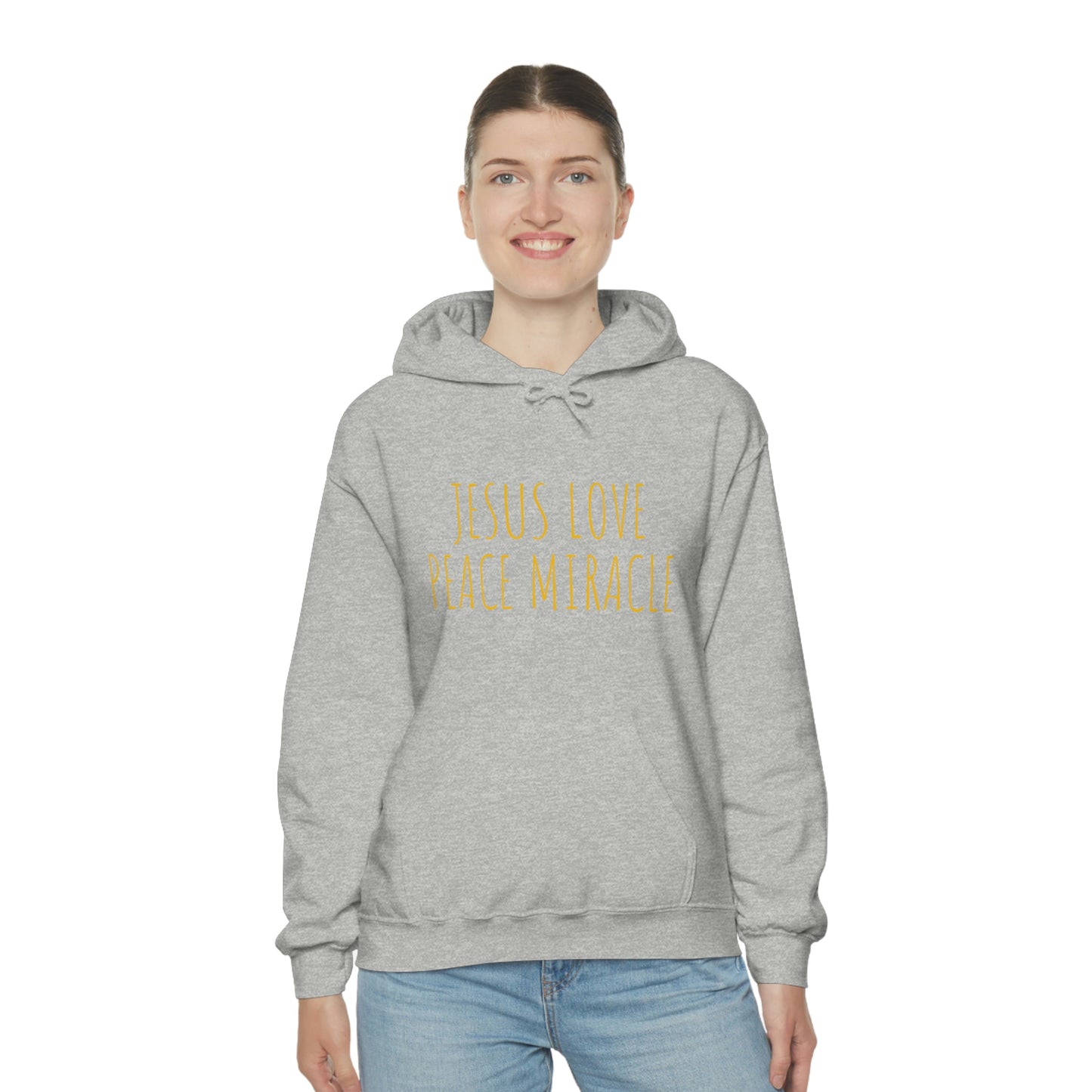 JESUS LOVE PEACE MIRACLE SWEATSHIRT (Unisex Heavy Blend™ Hooded Sweatshirt)