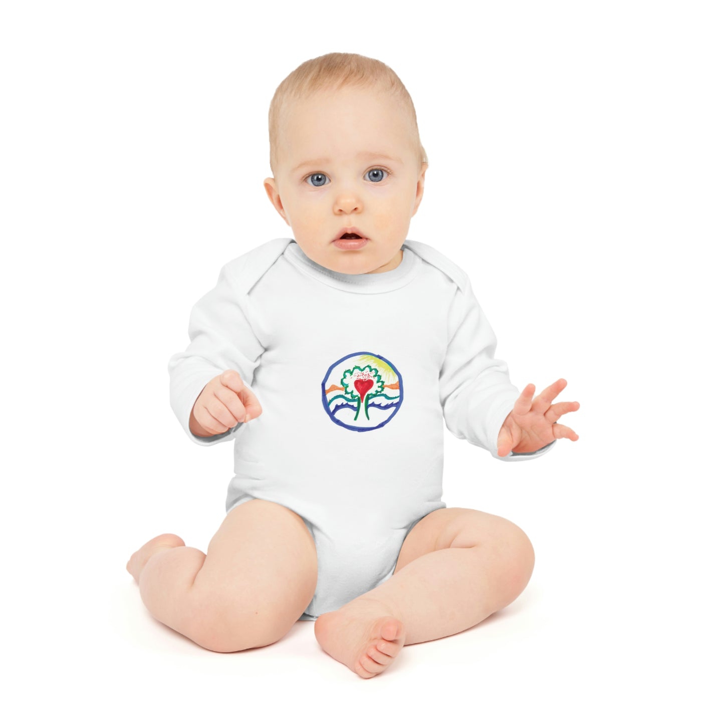 TREE OF LIFE SUNSHINE HEART BABY LONG-SLEEVE ORGANIC BODYSUIT