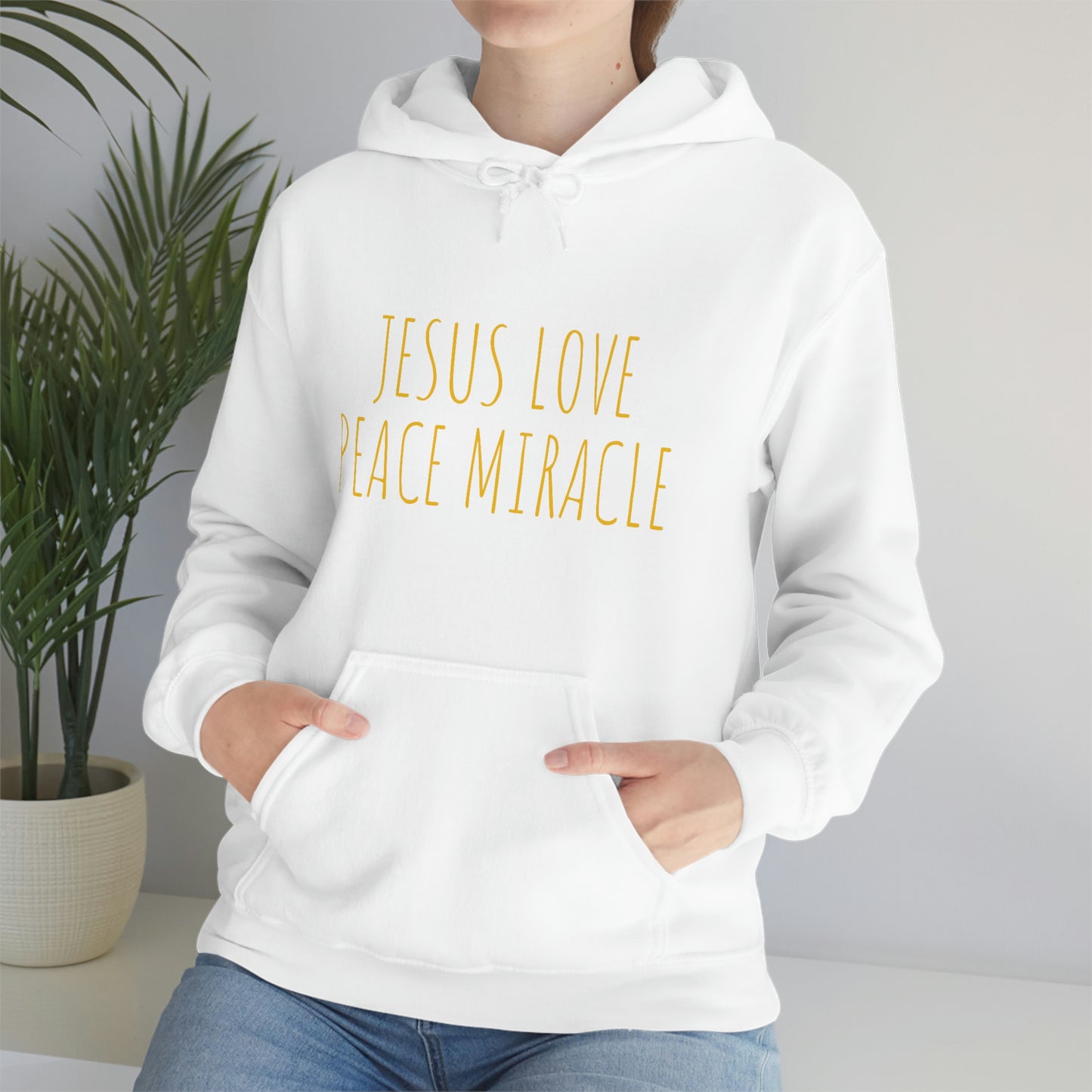 JESUS LOVE PEACE MIRACLE SWEATSHIRT (Unisex Heavy Blend™ Hooded Sweatshirt)