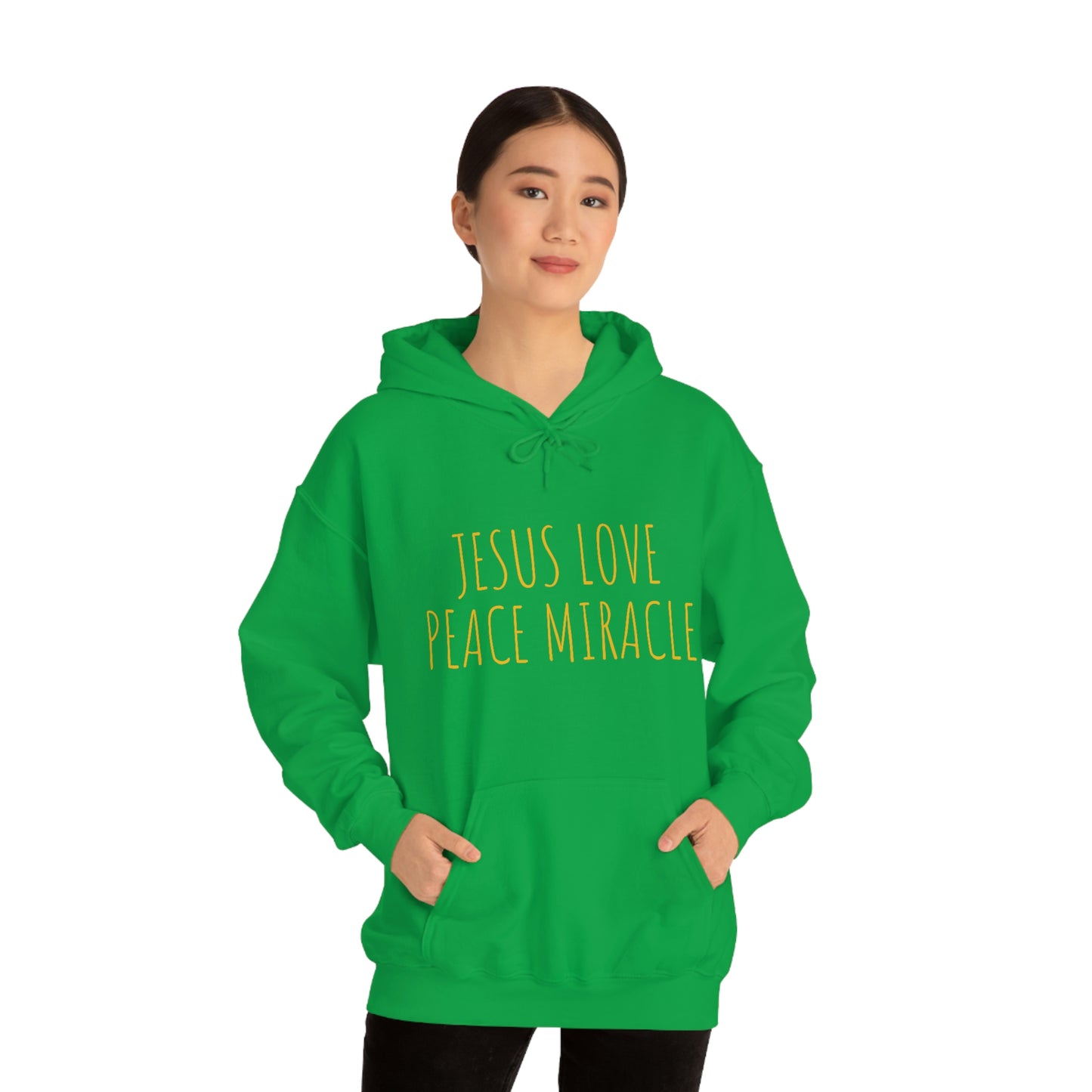 JESUS LOVE PEACE MIRACLE SWEATSHIRT (Unisex Heavy Blend™ Hooded Sweatshirt)