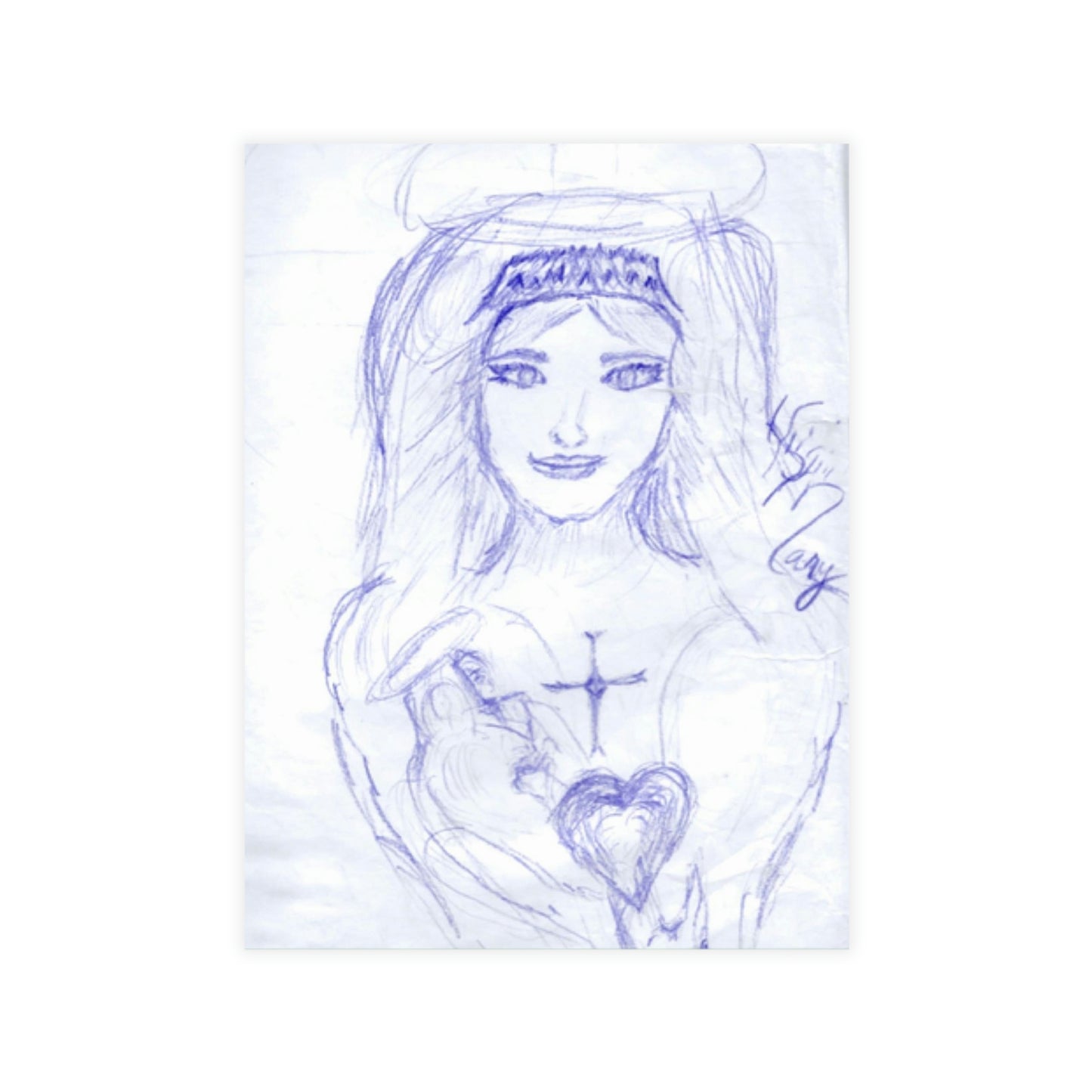 VIRGIN MARY AND JESUS HEARTS BLUE CARDS (Greeting Card Bundles (10, 30, 50 pcs))