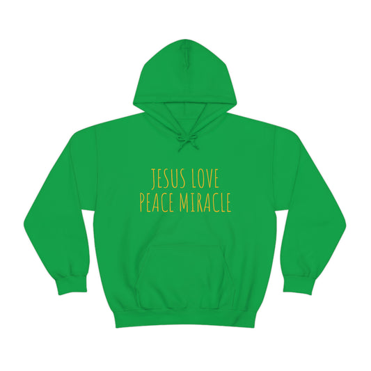 JESUS LOVE PEACE MIRACLE SWEATSHIRT (Unisex Heavy Blend™ Hooded Sweatshirt)