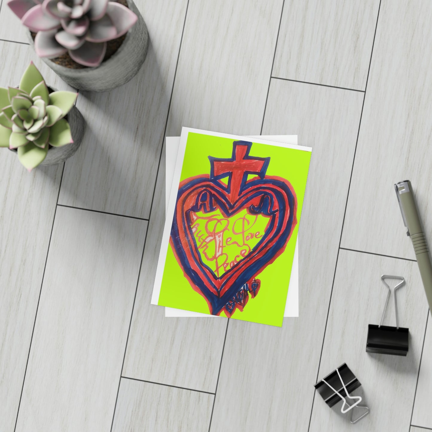 SACRED HEART OF ALL OF LIFE GREEN CARDS (Greeting Card Bundles (10, 30, 50 pcs))