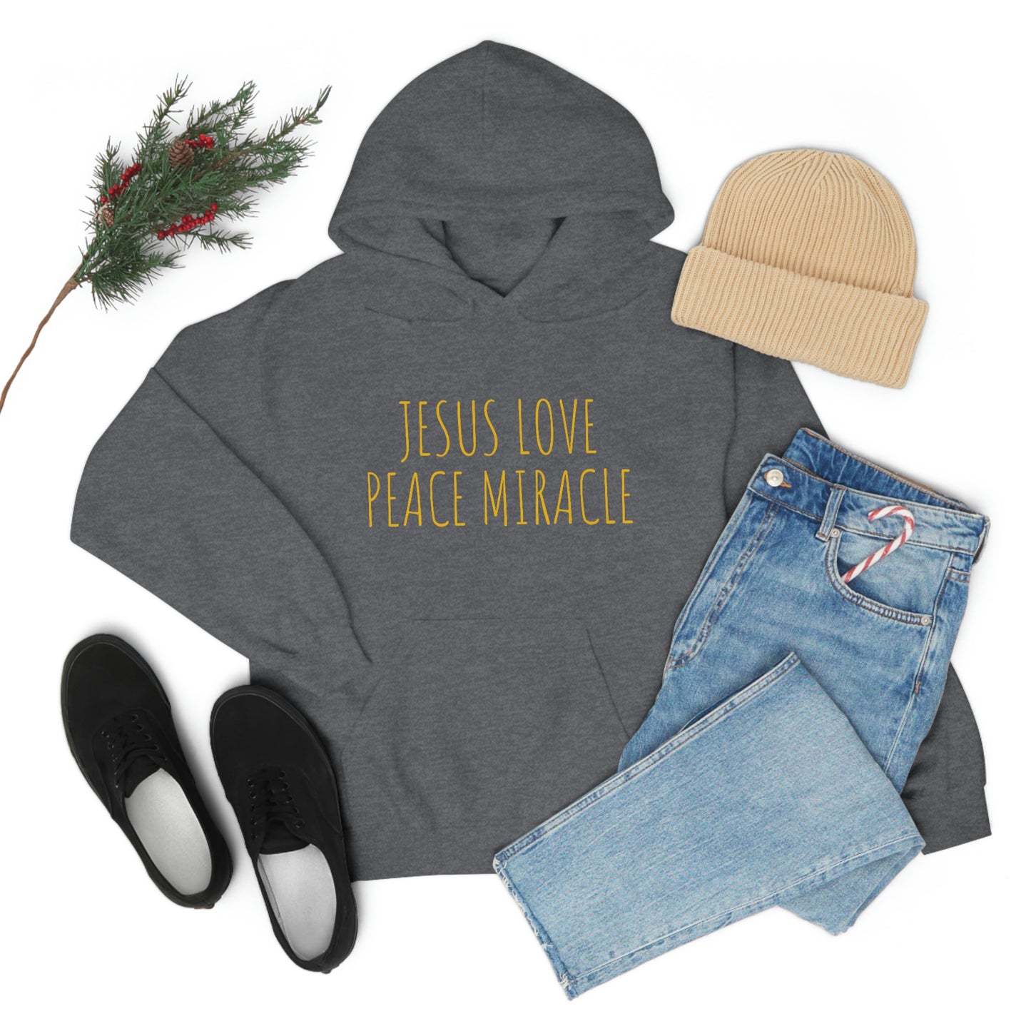 JESUS LOVE PEACE MIRACLE SWEATSHIRT (Unisex Heavy Blend™ Hooded Sweatshirt)