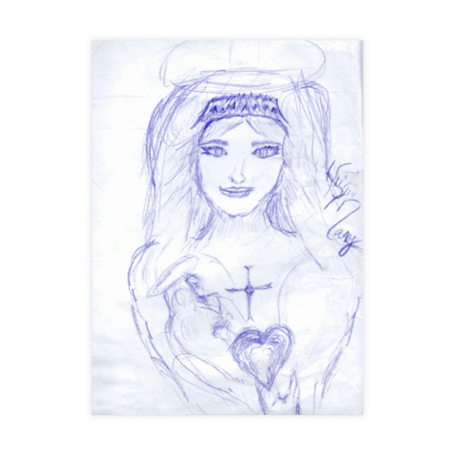 VIRGIN MARY AND JESUS HEARTS BLUE CARDS (Greeting Card Bundles (10, 30, 50 pcs))