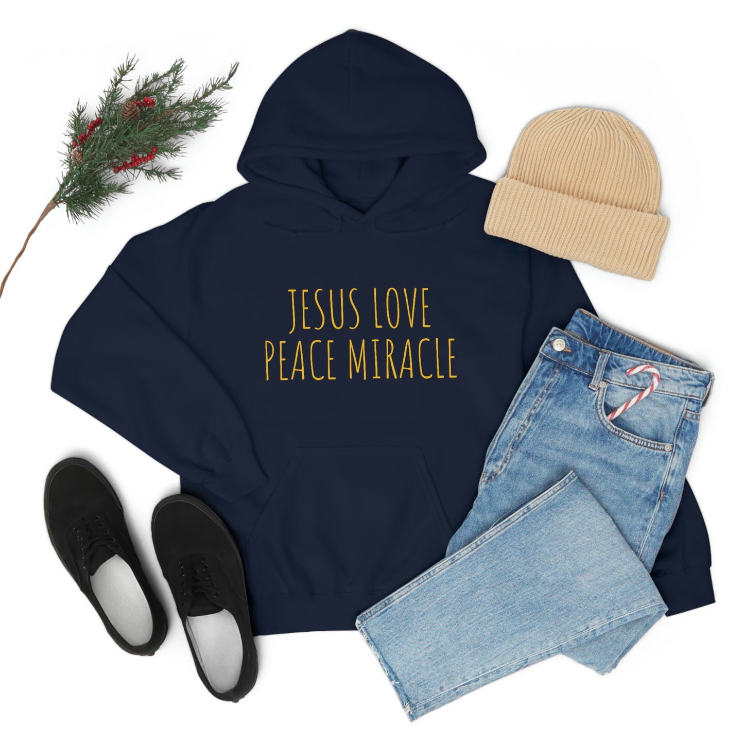 JESUS LOVE PEACE MIRACLE SWEATSHIRT (Unisex Heavy Blend™ Hooded Sweatshirt)