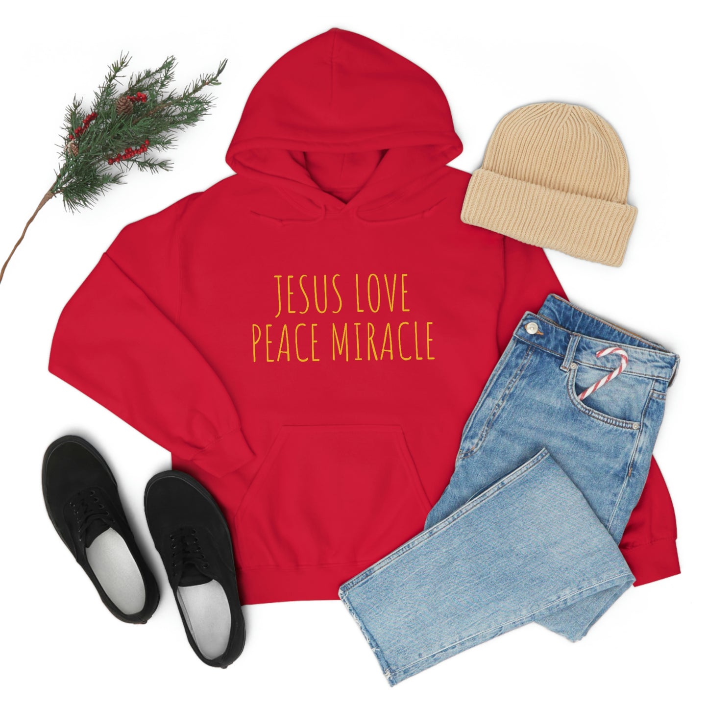 JESUS LOVE PEACE MIRACLE SWEATSHIRT (Unisex Heavy Blend™ Hooded Sweatshirt)