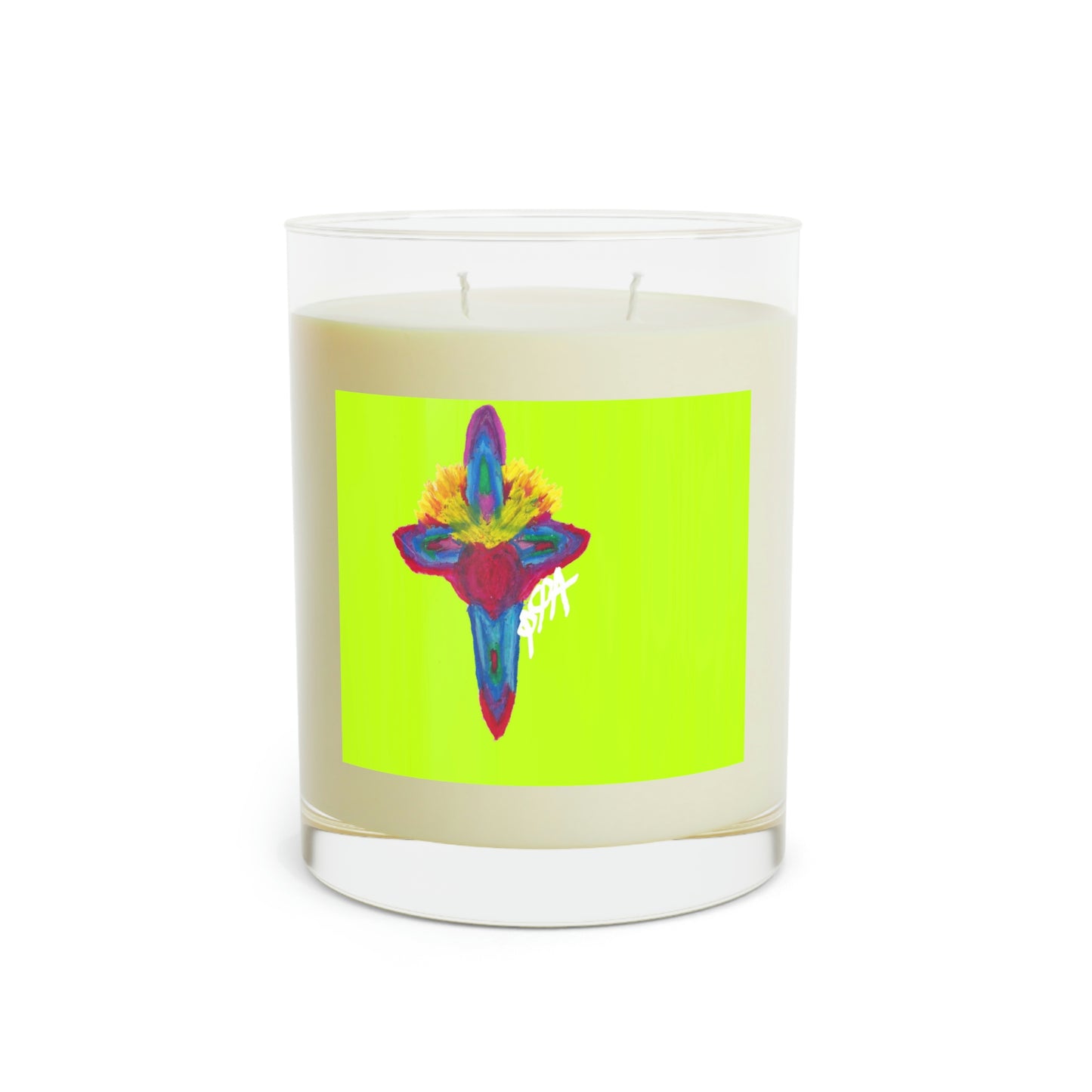 GREEN PRAYER MIRACLE STOP WAR RESURRECTION CROSS SACRED HEART PRAYER CROSS OF LIFE PRAYER CANDLE (Scented Candle - Full Glass, 11oz)