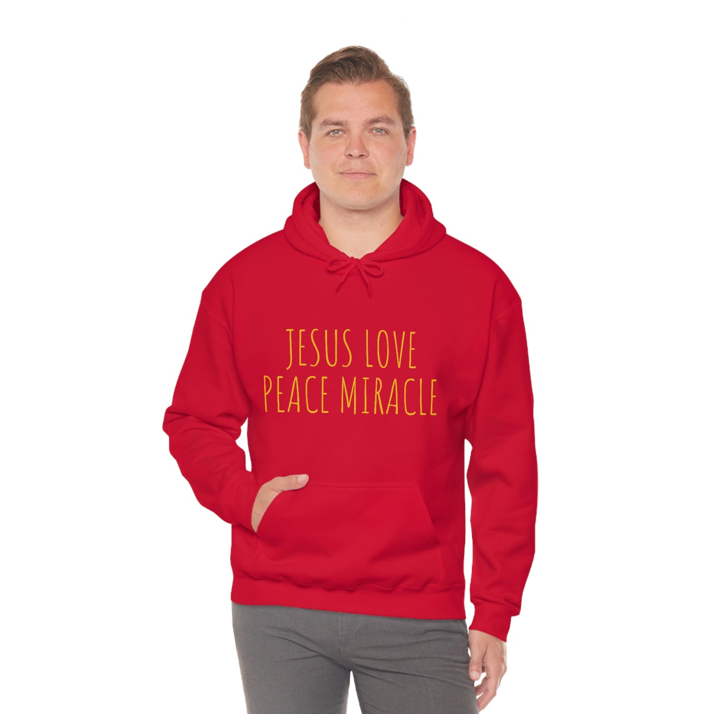 JESUS LOVE PEACE MIRACLE SWEATSHIRT (Unisex Heavy Blend™ Hooded Sweatshirt)