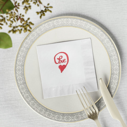 White Coined Napkins Love heart