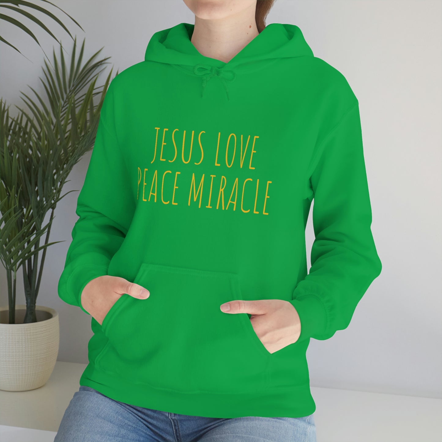 JESUS LOVE PEACE MIRACLE SWEATSHIRT (Unisex Heavy Blend™ Hooded Sweatshirt)