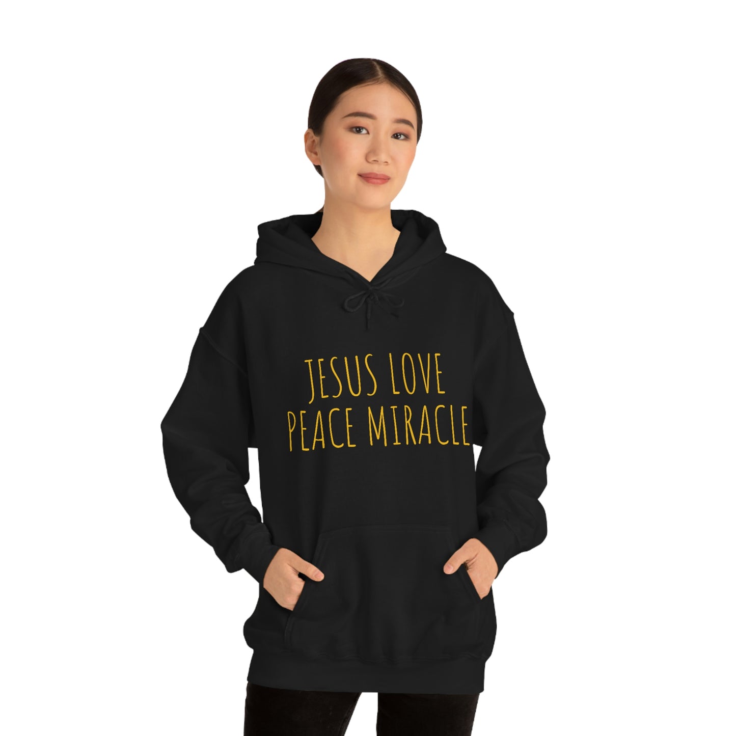 JESUS LOVE PEACE MIRACLE SWEATSHIRT (Unisex Heavy Blend™ Hooded Sweatshirt)