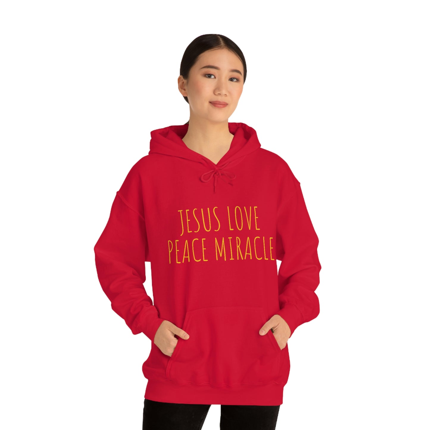 JESUS LOVE PEACE MIRACLE SWEATSHIRT (Unisex Heavy Blend™ Hooded Sweatshirt)