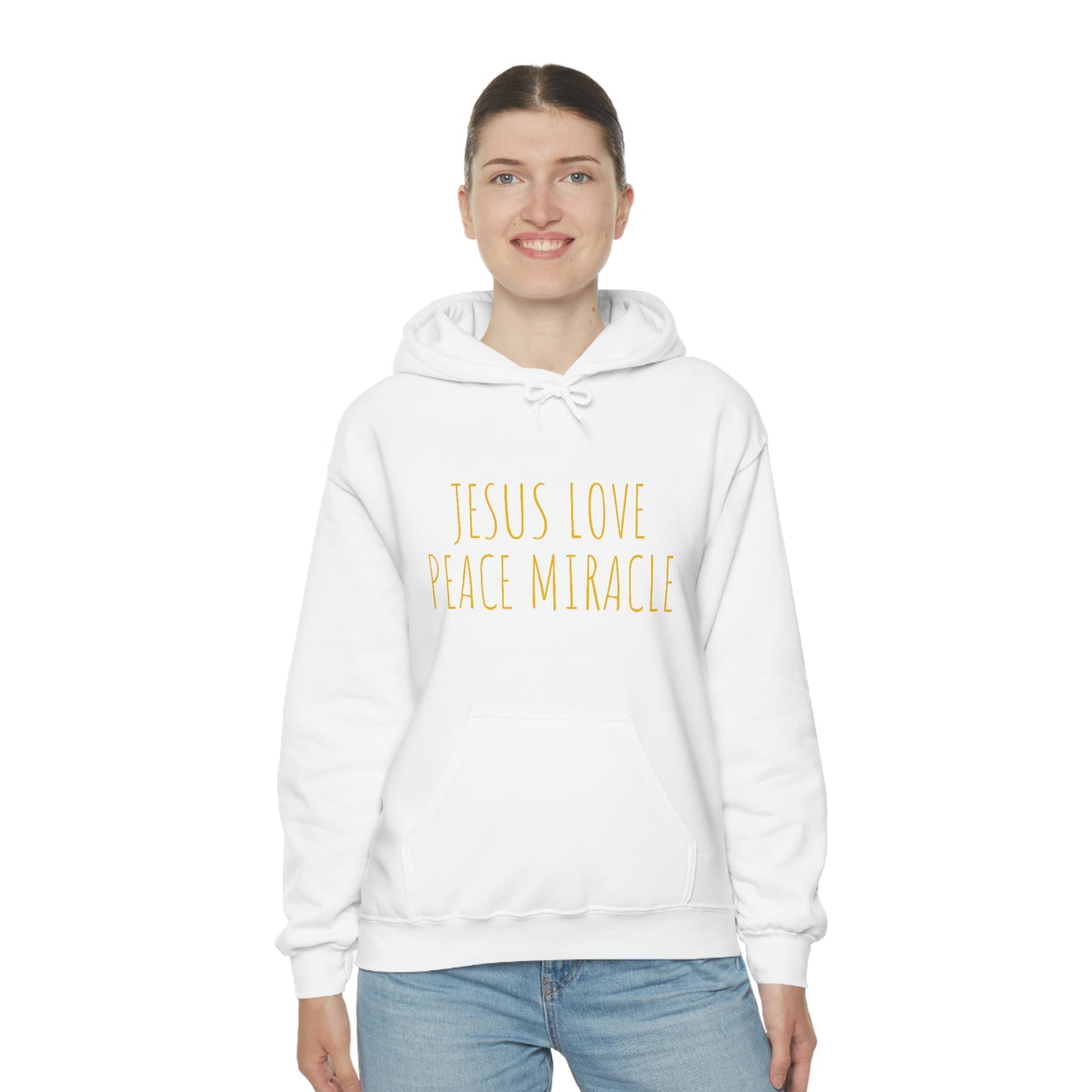 JESUS LOVE PEACE MIRACLE SWEATSHIRT (Unisex Heavy Blend™ Hooded Sweatshirt)