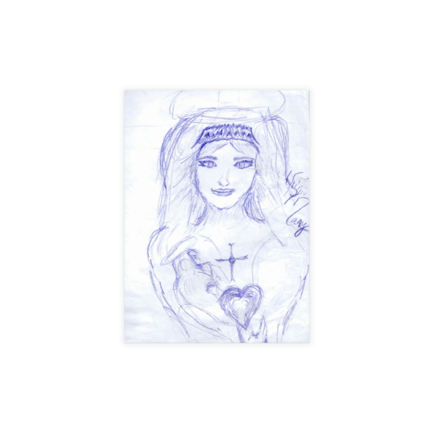 VIRGIN MARY AND JESUS HEARTS BLUE CARDS (Greeting Card Bundles (10, 30, 50 pcs))