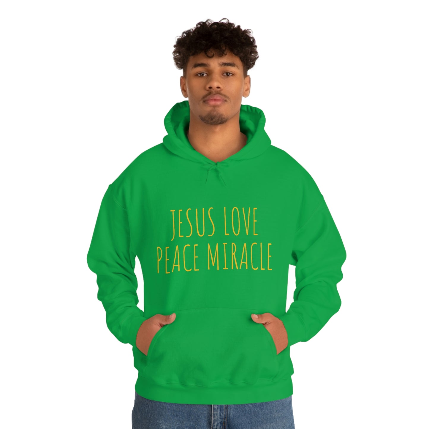 JESUS LOVE PEACE MIRACLE SWEATSHIRT (Unisex Heavy Blend™ Hooded Sweatshirt)