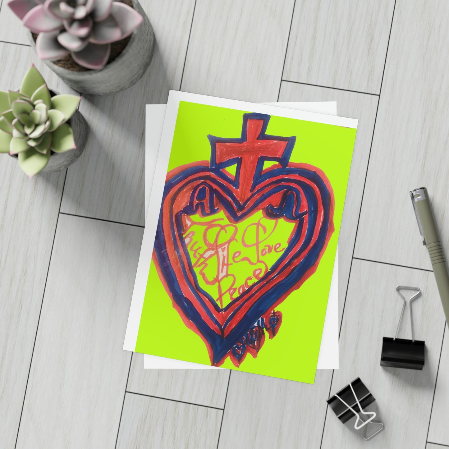 SACRED HEART OF ALL OF LIFE GREEN CARDS (Greeting Card Bundles (10, 30, 50 pcs))