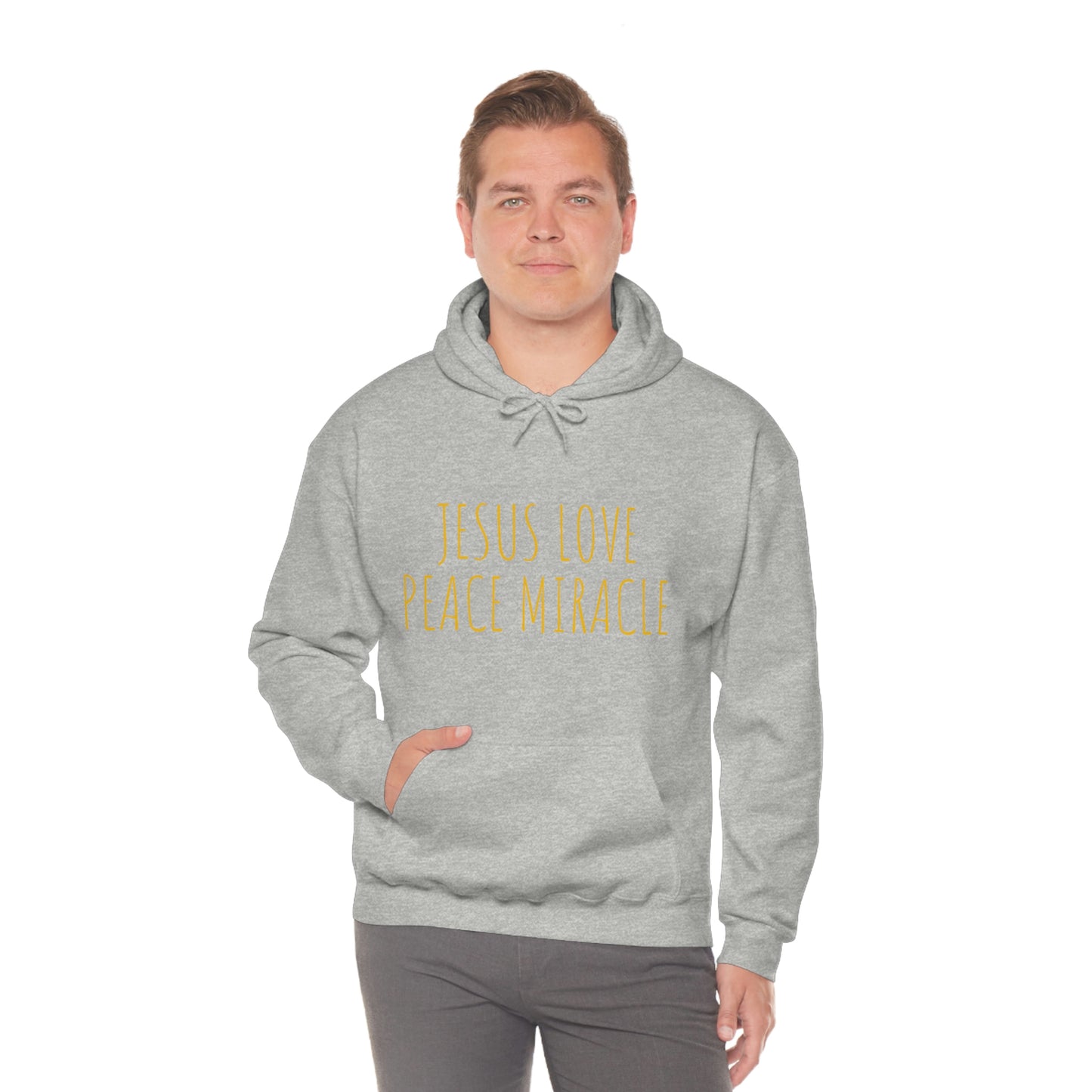 JESUS LOVE PEACE MIRACLE SWEATSHIRT (Unisex Heavy Blend™ Hooded Sweatshirt)