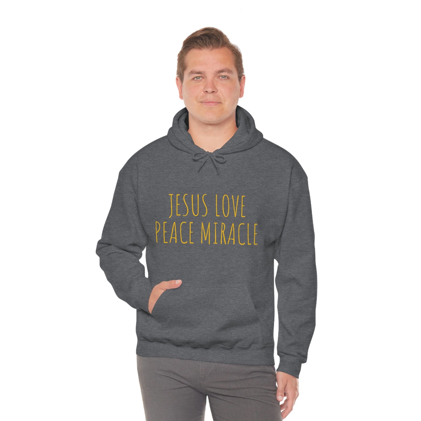 JESUS LOVE PEACE MIRACLE SWEATSHIRT (Unisex Heavy Blend™ Hooded Sweatshirt)