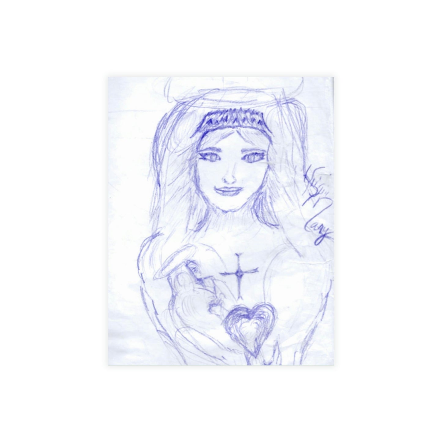 VIRGIN MARY AND JESUS HEARTS BLUE CARDS (Greeting Card Bundles (10, 30, 50 pcs))