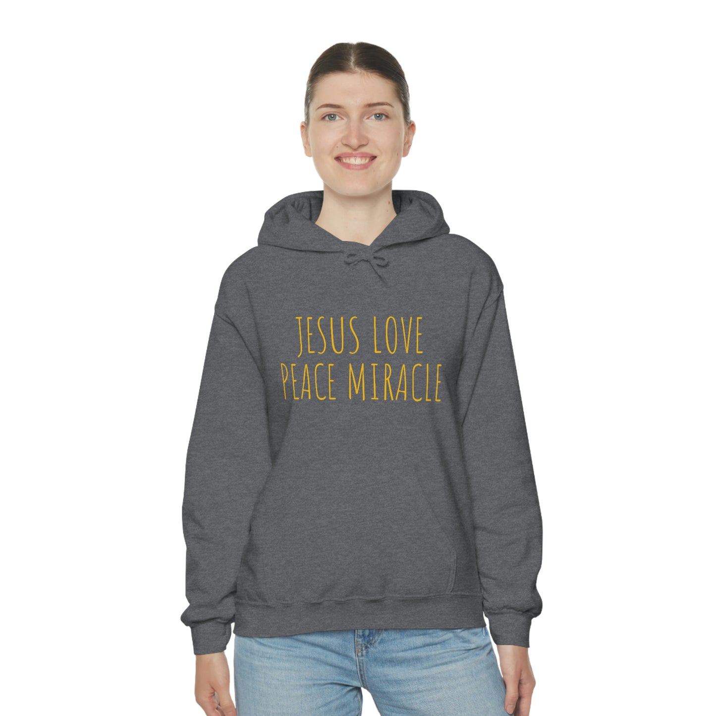 JESUS LOVE PEACE MIRACLE SWEATSHIRT (Unisex Heavy Blend™ Hooded Sweatshirt)