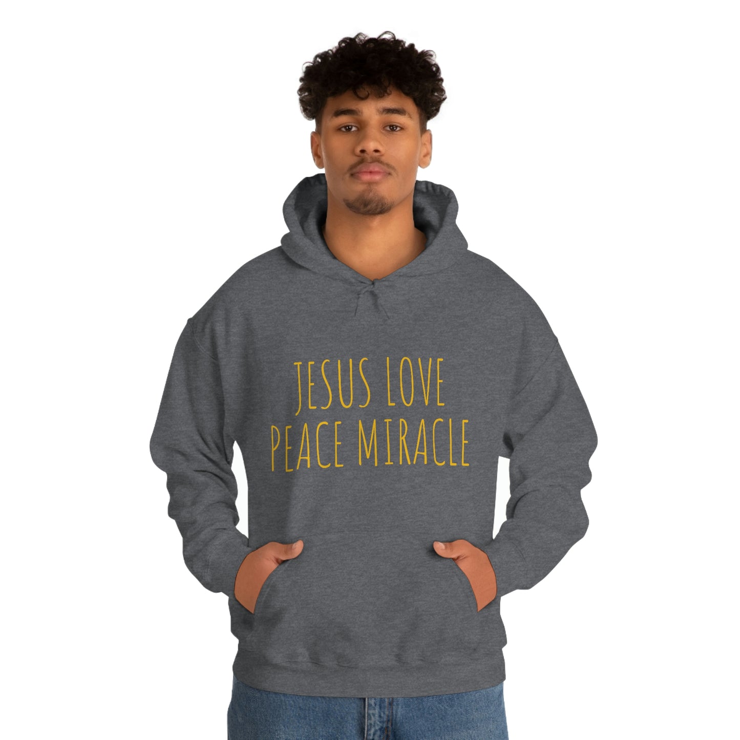 JESUS LOVE PEACE MIRACLE SWEATSHIRT (Unisex Heavy Blend™ Hooded Sweatshirt)