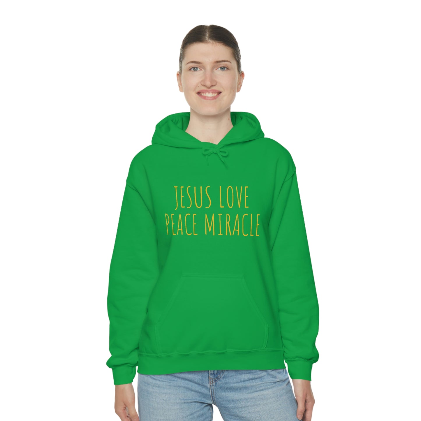 JESUS LOVE PEACE MIRACLE SWEATSHIRT (Unisex Heavy Blend™ Hooded Sweatshirt)