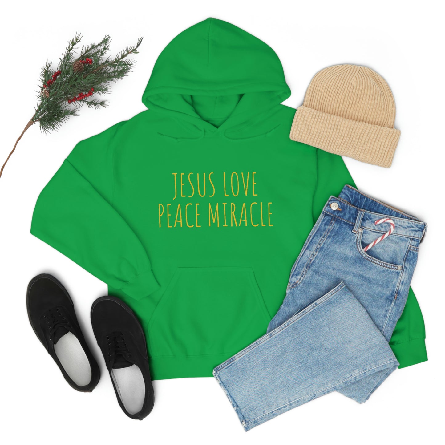 JESUS LOVE PEACE MIRACLE SWEATSHIRT (Unisex Heavy Blend™ Hooded Sweatshirt)