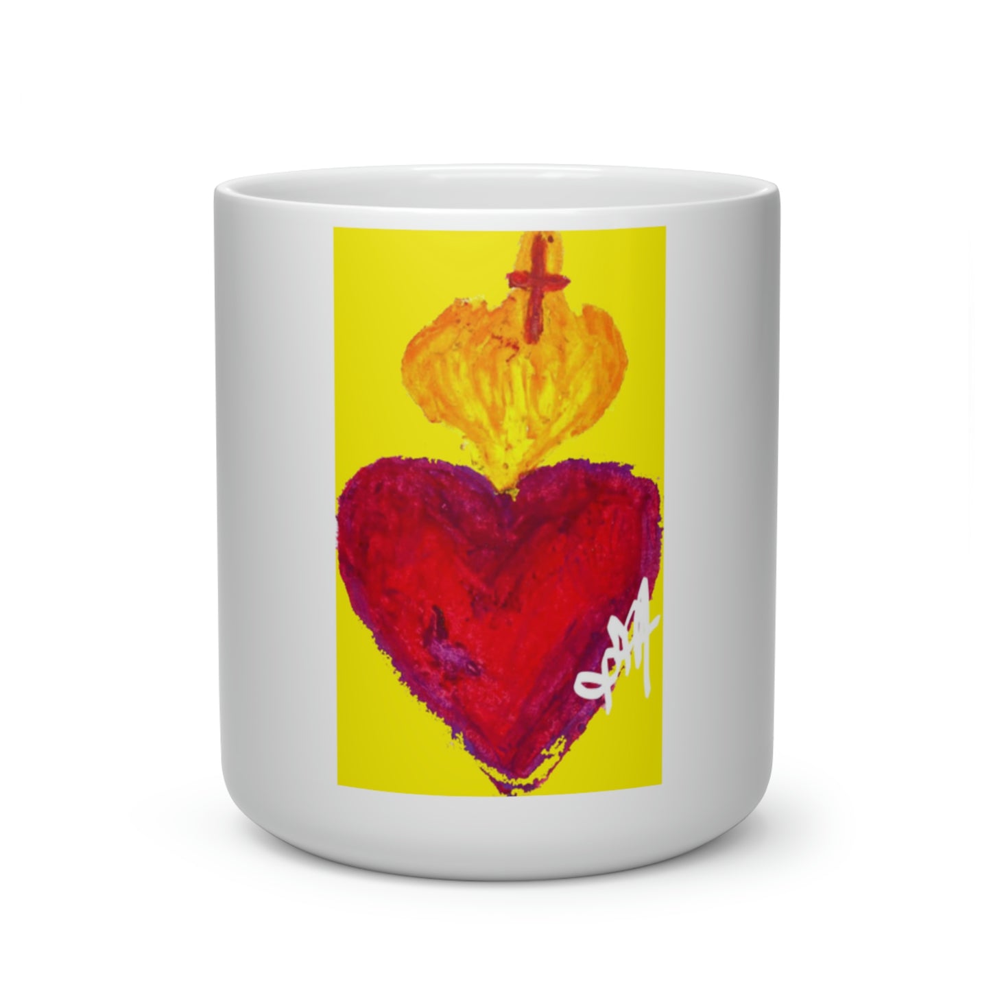 SACRED HEART HEAVENLY YELLOW MUG (Heart Shape Mug)