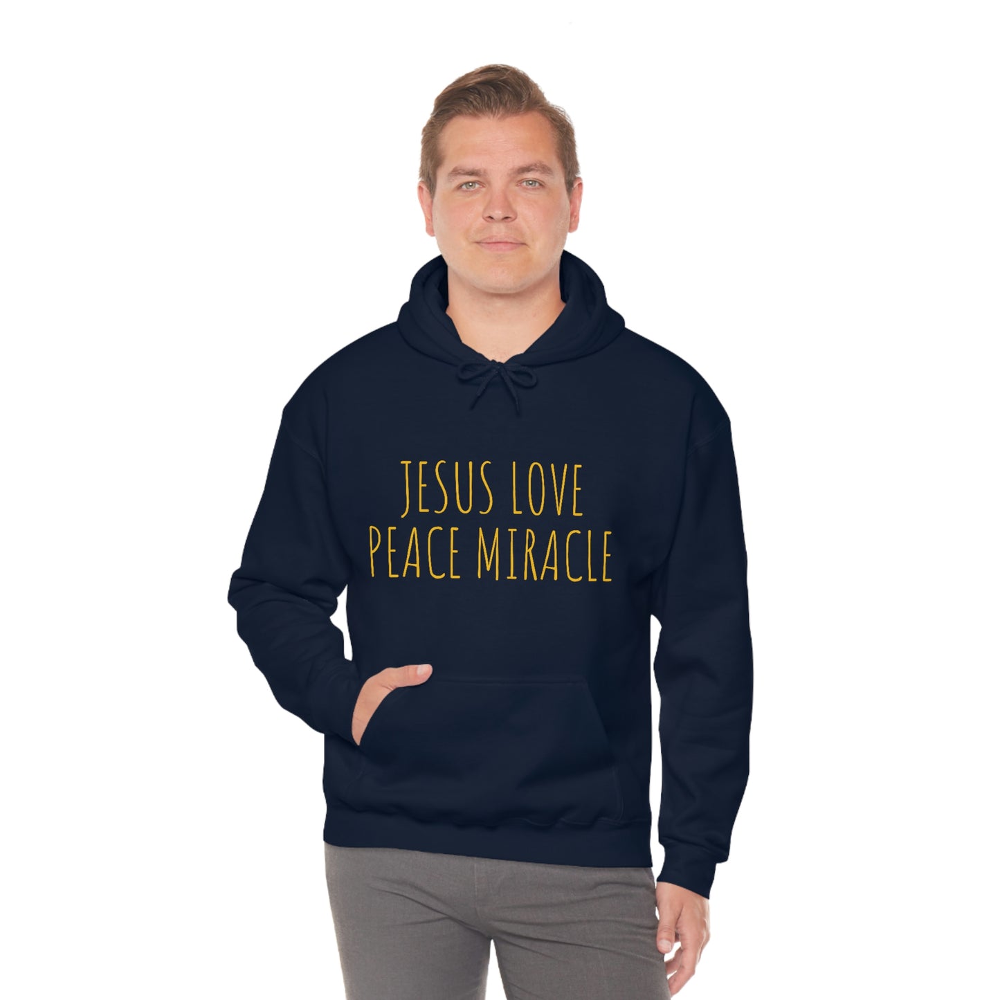 JESUS LOVE PEACE MIRACLE SWEATSHIRT (Unisex Heavy Blend™ Hooded Sweatshirt)